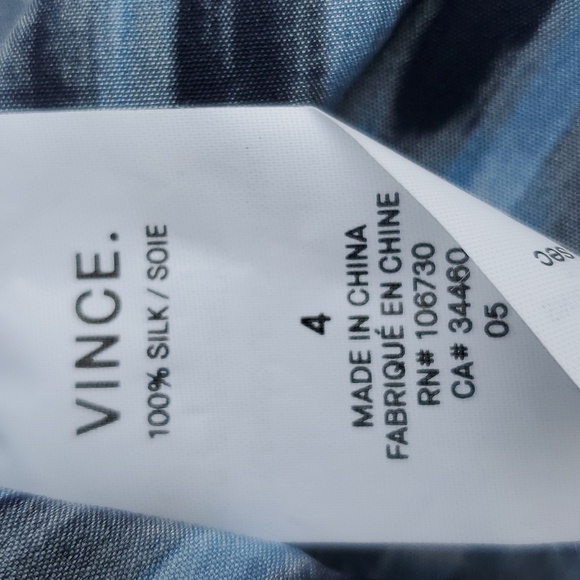 NWT Vince Silk Shibori Tie Dye Blouse Blue White Size 4 - Picture 7 of 13